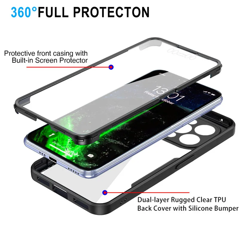 360 Full Body Front+Back Clear Case For iPhone 16 15 14 13 11 12 Pro Max XS X XR 7 8 Plus SE 2022 Silicone Shockproof Cover
