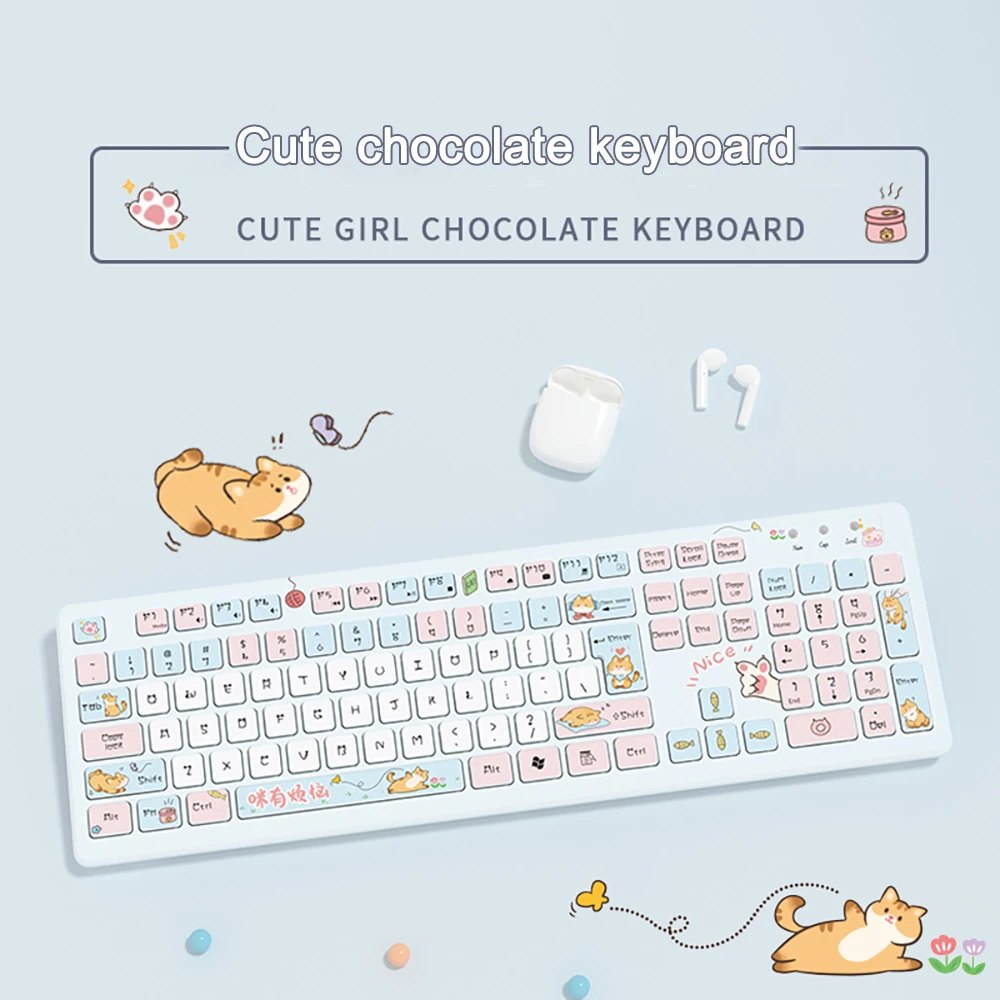 Kawaii Rabbit Wired Keyboards Pink Wireless Keyboard Gaming Accessories Cartoon Mute Keyboard Notebook Desktop Computer for Girl