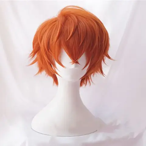 Anime Mystic Messenger 707 코스프레 합성 가발 짧은 레드 오렌지 내열성 헤어 코스프레 가발