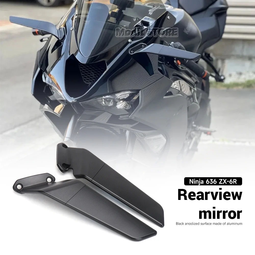 For Kawasaki NINJA 636 ZX-6R ZX 6R ZX6R 2019-2024 2023 Motorcycle Mirror Blue Anti-glare Wind Wing Rotating Rearview Mirror Kit