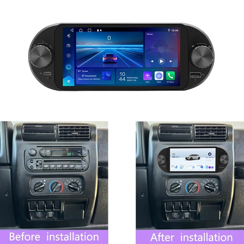 

6.8'' 4+64GB For Jeep Wrangler TJ 2003-2005 Car Radio GPS BT 2DIN Wireless Apple Carplay Stereo Camera Navigation Head Unit FM