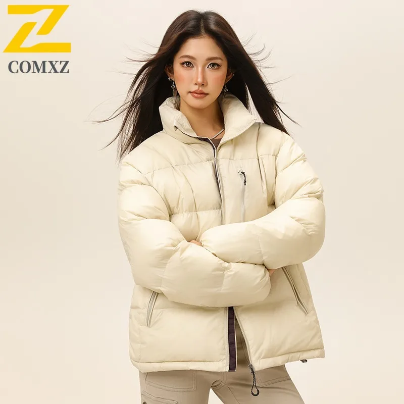 

COMXZ Мужская стеганая куртка Роскошный воротник-стойка Походная утолщенная парка для путешествий Повседневная однотонная удобная морозостойкая зимняя куртка