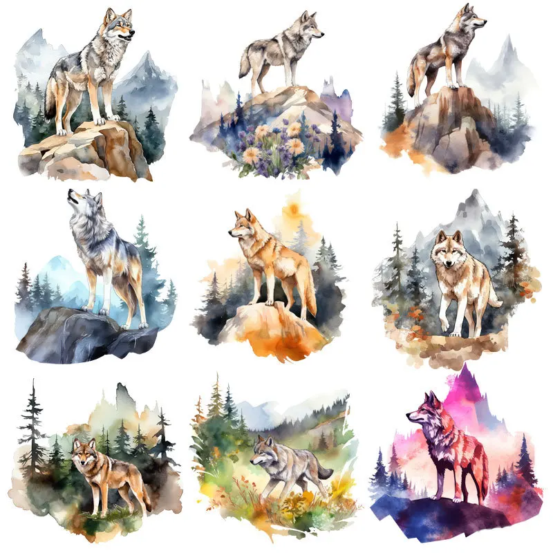 Ink wash style natural scenery Transfers Wild Wolf Painting Vinyl Heat Transfer Patch For Clothes Applique Stickers