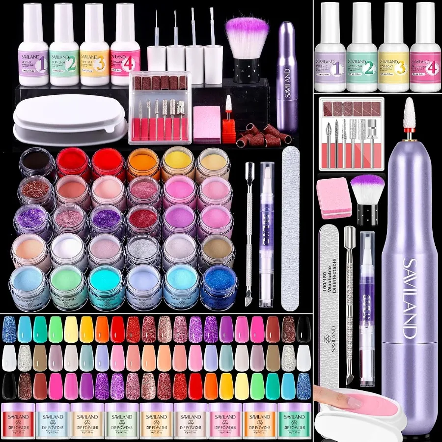 

Dip Powder Nail Kit with Drill: Starter Set 30 Colors Summer Spring Keratin Dip Nails Powder with Dipping Liquid Set Activator