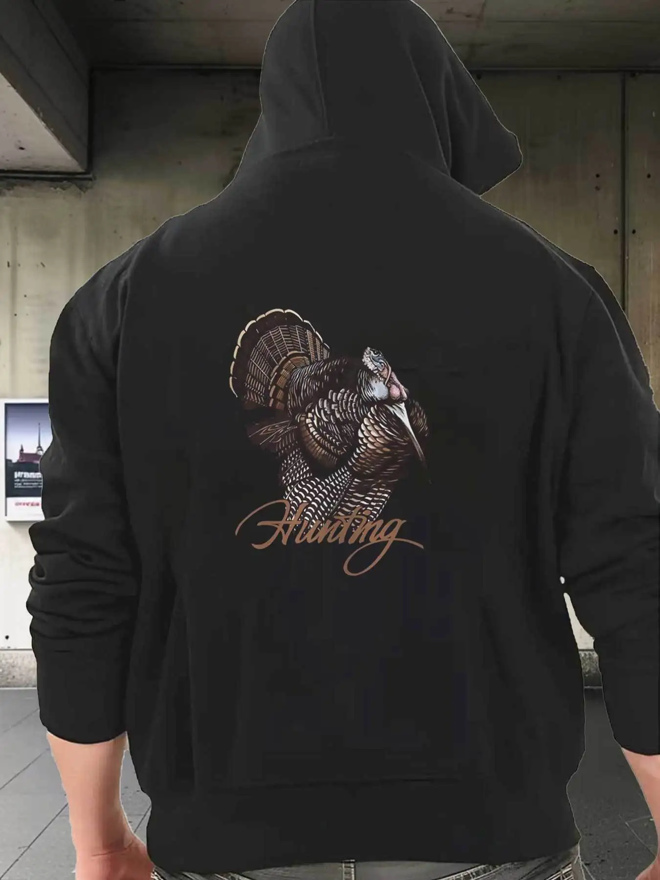 Men's Essential Hoodie: Detailed Feathered Turkey Design, Dark Background, Sweatshirt, Streetwear Hoodie Gift, Unisex, Soft, Breathable, Lightweight - Crew Neck, Regular Fit, Machine Washable, Comfortable, Black, Sizes S to XXXL