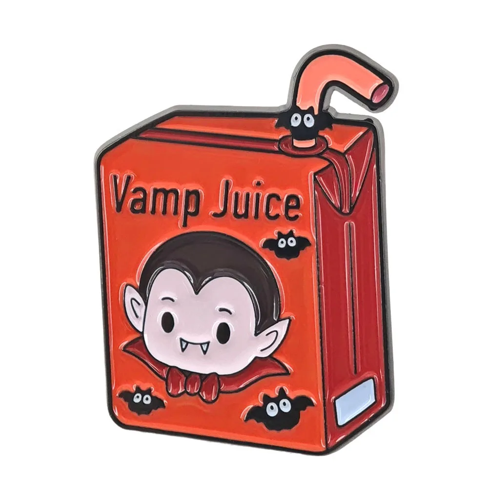 Niedliche Vampir-Emaille-Pin, Vamp-Saftbox-Brosche, lustiges Cartoon-Fledermaus-Revers-Abzeichen, gruseliger Gothic-Schmuck, Halloween-Geschenk für Freunde – Detail 5