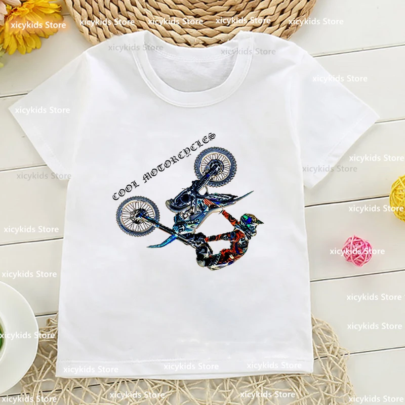 

New Style Boys T-Shirt Cool Motorcycle Graphic Print Teen Clothes Fashion Hip-Hop Children'S Clothes Summer Boys'/Girls' Clothes