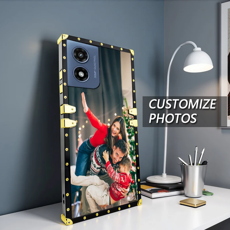Funda de teléfono estilo remache galvanizado cuadrado personalizada para Moto G 2025/G Play/Power 2023/Stylus/G71/Edge 30/E22, modelo de serie, etc.