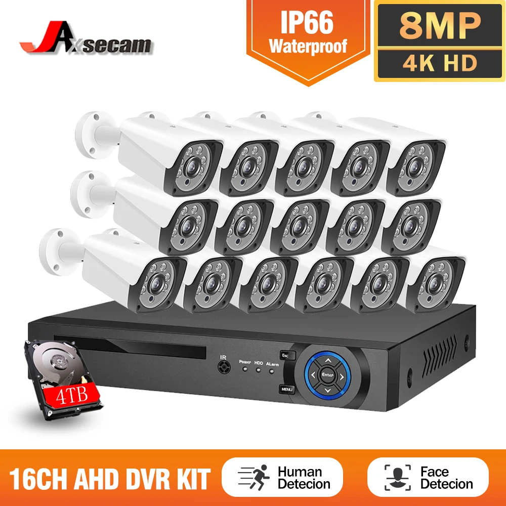 

Jaxcam H.265 AHD 8MP Outdoor Security Bullet Camera 16CH AHD HD 4K Face Detection DVR System Video Surveillance Set 8CH