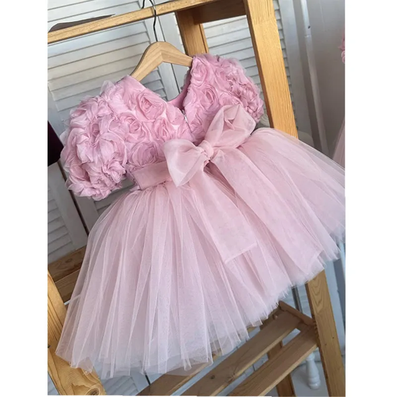 

Модное бальное платье принцессы для выступлений на фортепиано для девочек, детское милое розовое платье для дня рождения y1697