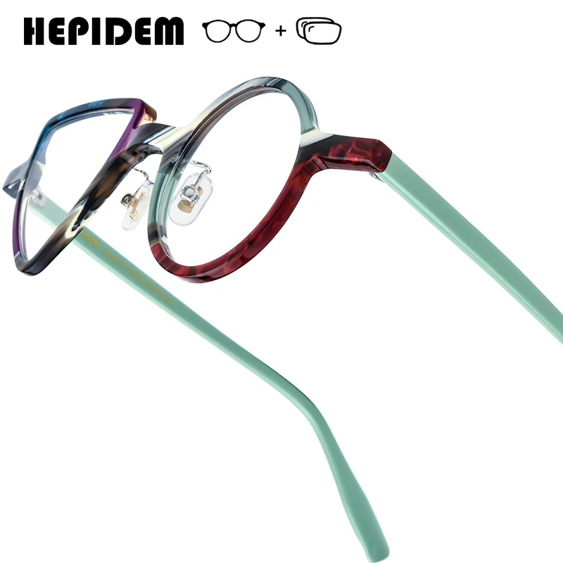 

Очки HEPIDEM с прогрессивными линзами, антибликовые, от синего света, для коррекции близорукости, оптические линзы, женские и мужские круглые очки из ацетата, модель 9391