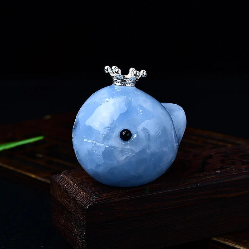 Natural Raw Kyanite Blue Whale Figurine 45x37x4mm | Carved Crystal Office Desktop Toy Decoration