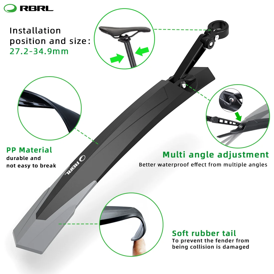 RBRL Mtb Mudguard Mud Flaps for Bicycle 27.5 Adjustable Mudguard for Mountain Bike Widen Lengthen Quick Release Bike Accessories