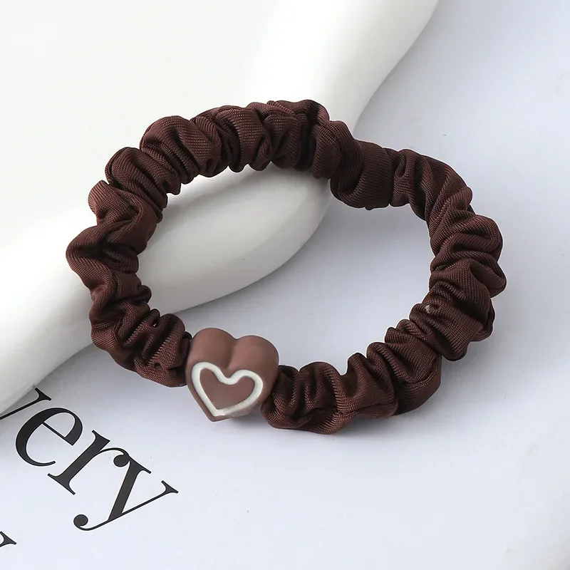 1pc Color Heart Charms Scrunchies Women Girls Large Intestine Hair Ropes  Black White Ring Elastic Ponytail Holders Rubber Band