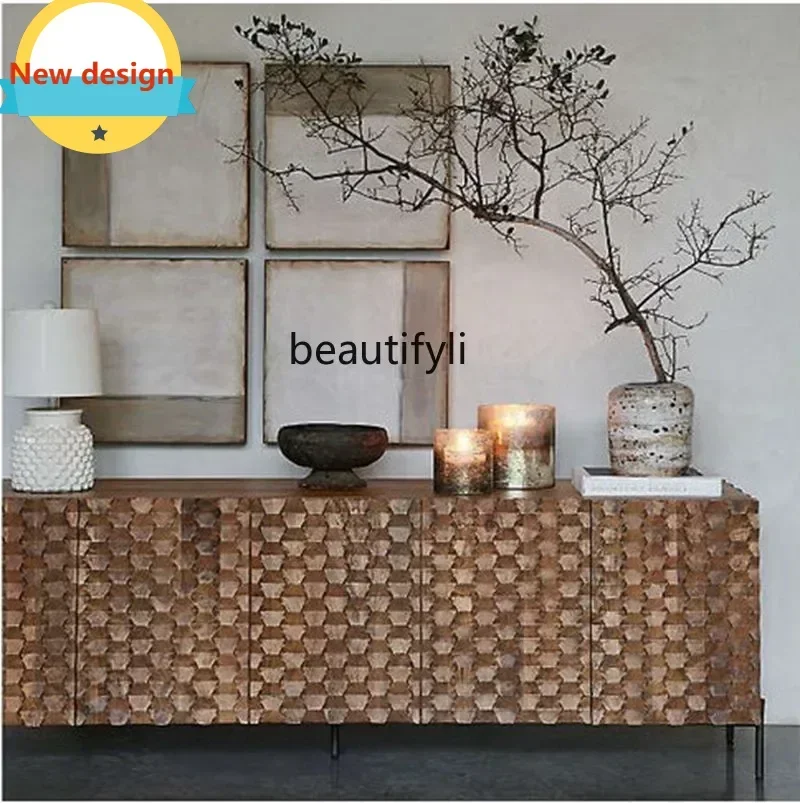 New Medieval all-solid wood chest is surprised by the ancient style retro carved dining side cabinet in the quiet wind