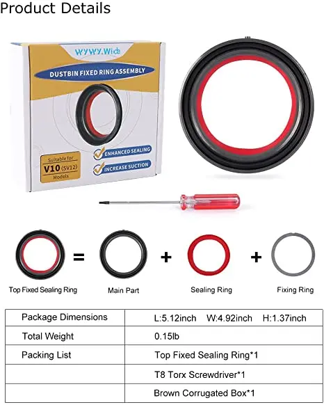 

Запасная часть с фиксированным уплотнительным кольцом сверху пылесборника, совместимая с пылесосом Dyson V7 V8 V10 V11 V15 SV12