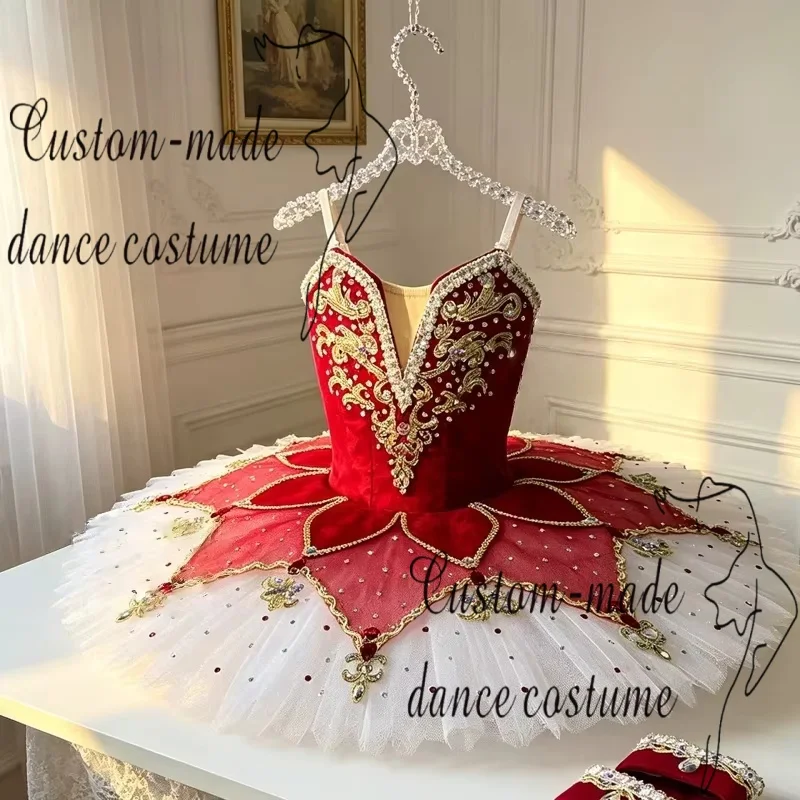 Ballet performance costume, female Paquita pirate, black and red tutu dress, variation competition costume, customized performan