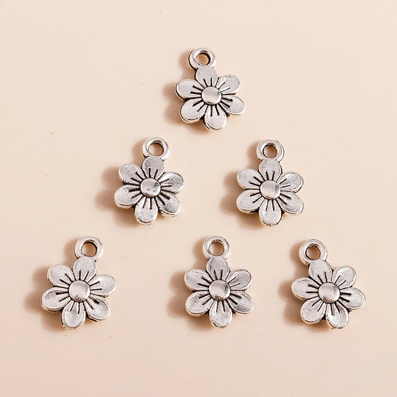 40 Stück 9x13mm Niedliche Legierungs-Blumenanhänger für Schmuckherstellung, Ohrringe, Halsketten, Armbänder, DIY-Bastelzubehör – Detail 6