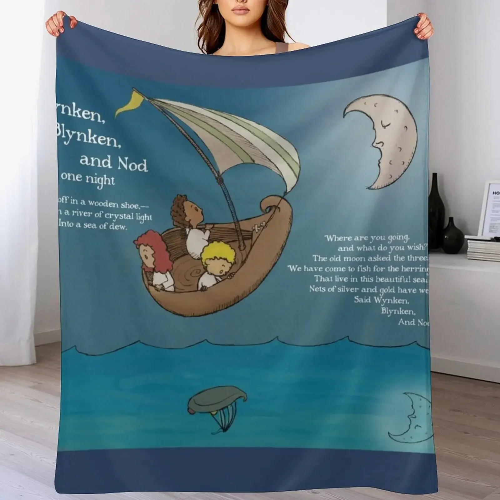 Wynken, Blynken, and Nod Poem Throw Blanket Decorative Sofa Giant Sofa valentine gift ideas Designers Blankets