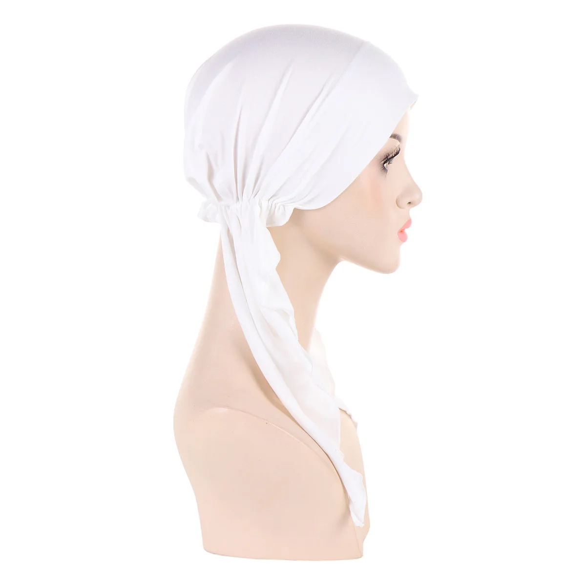 2023 New Muslim Womens Turban Chemo Hat Head Scarves Solid Color Pre-Tied Headwear Bandana Sleep Hair Cover