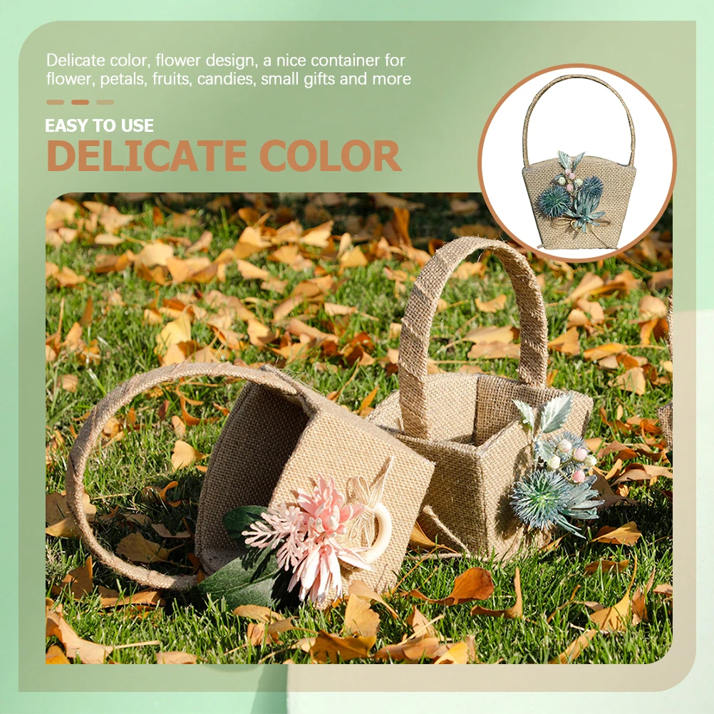 

1pcs Handheld Storage Basket Wedding Bride Flower Gift Container Linen Snack Baskets For Home Storage Fruits Candies