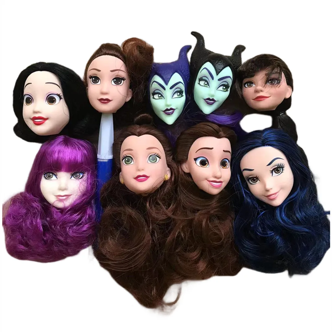 Disney Princess Doll Head Soft Hair Doll Parts Girl Collection Mermaid Elsa Ana Witch Lady Doll Heads Kids Gift Toy Figures