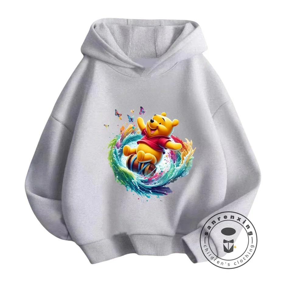 Anime Pooh Bear Kids Hoodie Disney Cartoon Print Autumn/Winter Long Sleeve Sweatshirt Boys Girls Kawaii Casual Top New Fall 2024