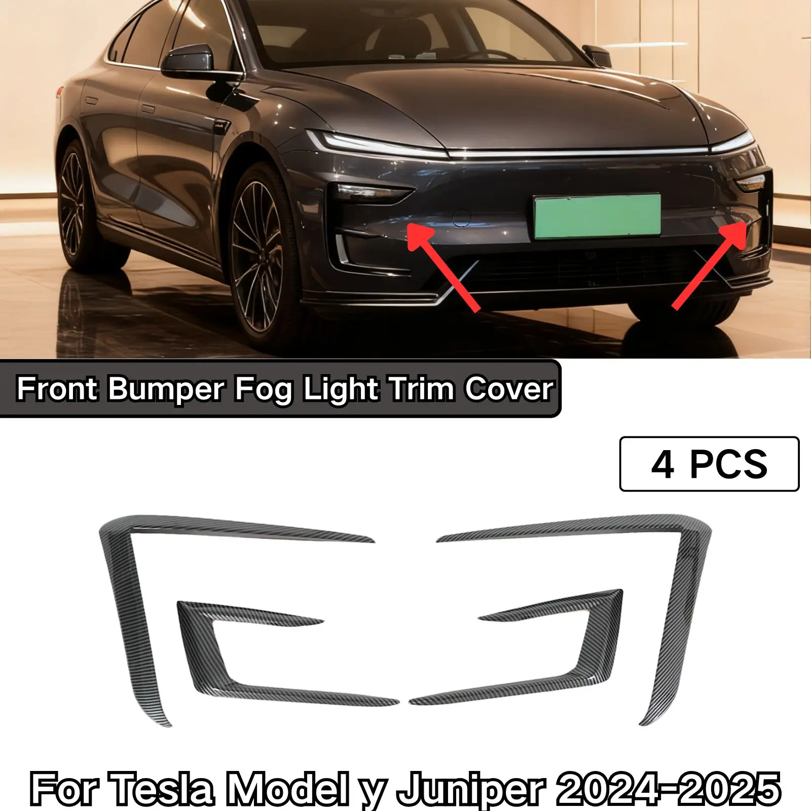 

Front Bumper Fog Light Trim Cover For Tesla Model Y Juniper 2024-2025 Car Accessories Body Kit Glossy Black Carbon Fiber Painted