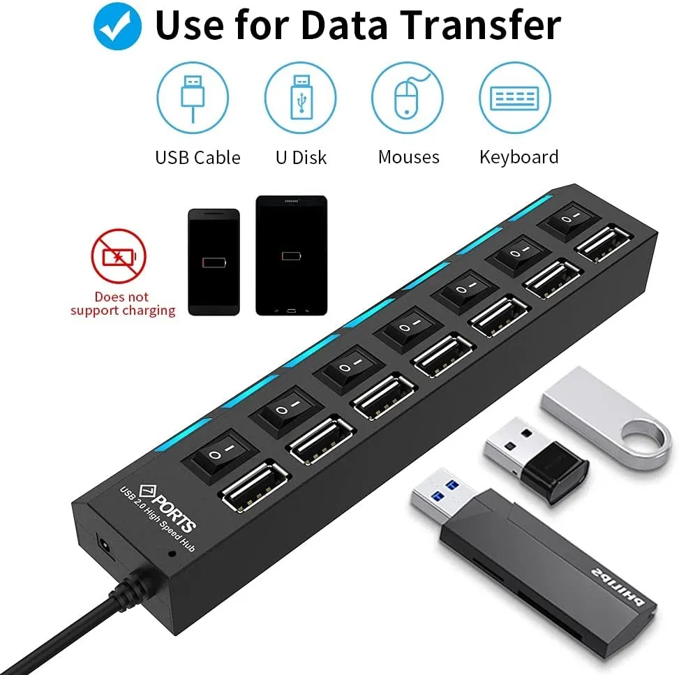 USB Hub 2.0 USB الفاصل متعدد المحور USB 2.0 محول USB عدة منافذ محول الطاقة USB 2.0 مع التبديل ملحقات للكمبيوتر المحمول للكمبيوتر