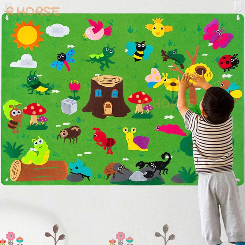 

Insect Teaching Felt Board Story Set Make Your Own Animal World Caterpillar Butterfly Stickers Early Learning Toys for Children