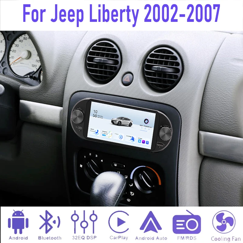 6.8'' 4+64GB for Jeep Liberty 2002-2007 Car Radio Camera Stereo Steering Wheel Control  Android 15 Auto GPS BT