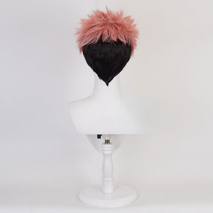 Peluca de Cosplay de Anime Itadori Yuji, pelo corto de alta temperatura, rosa de seda, malla interior, pelucas y gorro