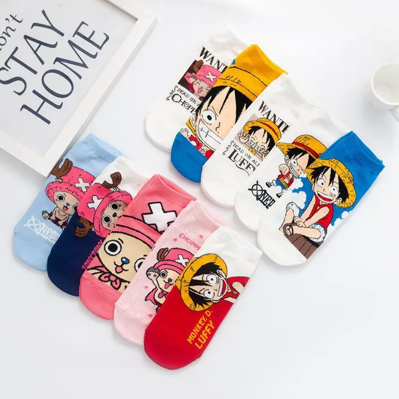 Kawaii One Piece Anime Short Socks Anime Luffy Summer Cotton Boat Socks Chopper Cartoon Ankle Low Female Children Sock