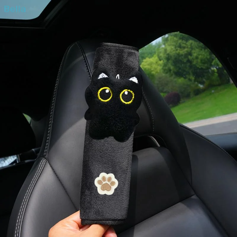 ♩Universal Black Cat Seatbelt Shoulder Pad Soft Plush Car Safety Accessory For Relaxed And Safe Long Distance Drives