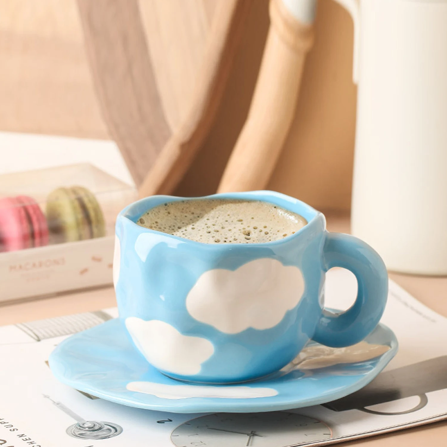 Tazza da caffè in ceramica fiore dipinta a mano da 4 pezzi con piattino colazione tè tazza da latte colazione tazza di farina d\'avena Set regalo