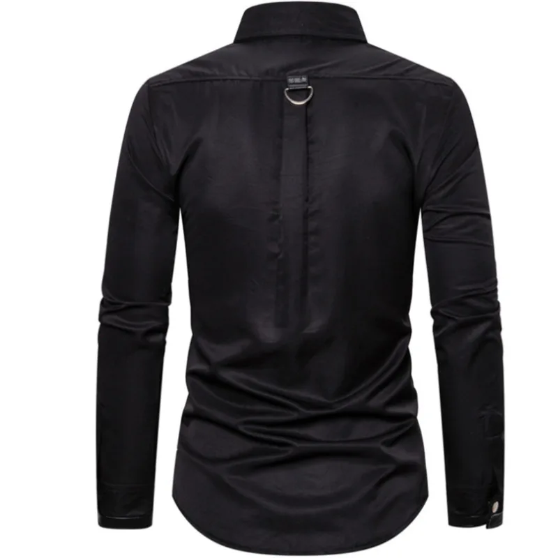 #4753 Streetwear Shirt Mannen Lange Mouwen Gothic Stijl Klinknagel Effen Kleur Heren Shirt Slim Feest Zangeres Podium Shirt Man Zwart Rood