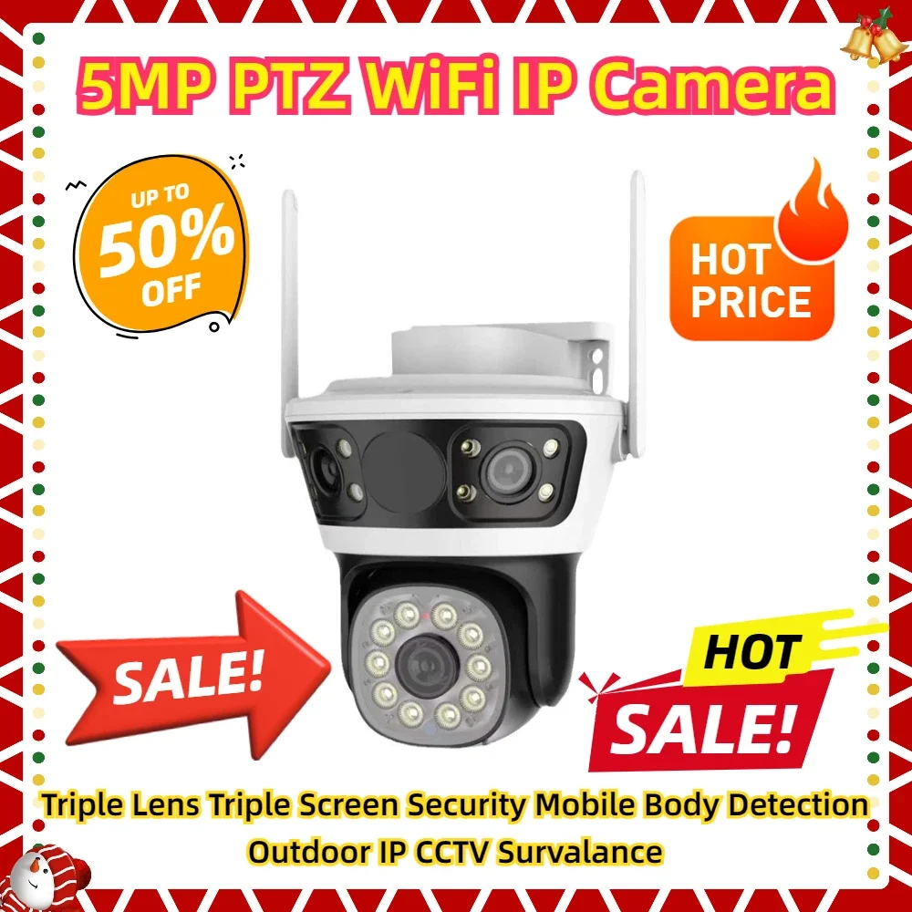 

Triple Lens Triple Screen Security Mobile Body Detection Outdoor IP CCTV Survalance 5MP PTZ WiFi IP Camera