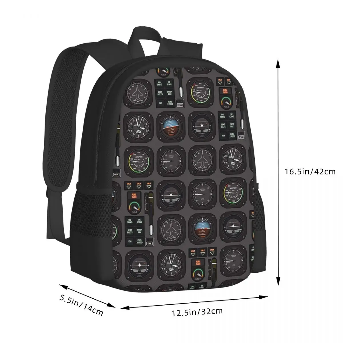 Pilot Flight Instruments Student Backpack School Bag Hiking Travel Daypack for Boys Girls Fashion Bookbag Shoulder Bags