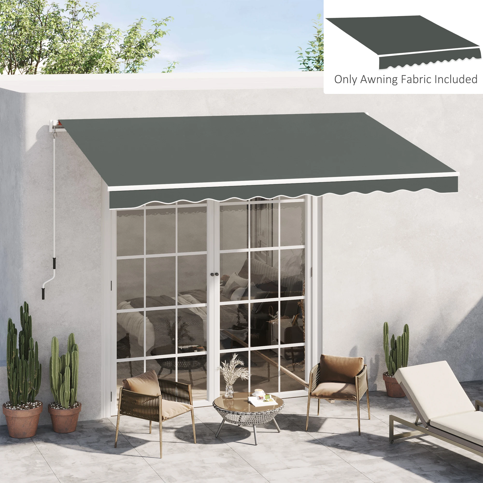 Toit de remplacement Outsunny pour auvent, 382 x 240 cm, toile d'auvent avec ourlet, protection UV, imperméable, tissu polyester 280 g/m², tissu de remplacement pour patio, terrasse, jardin, balcon, gris