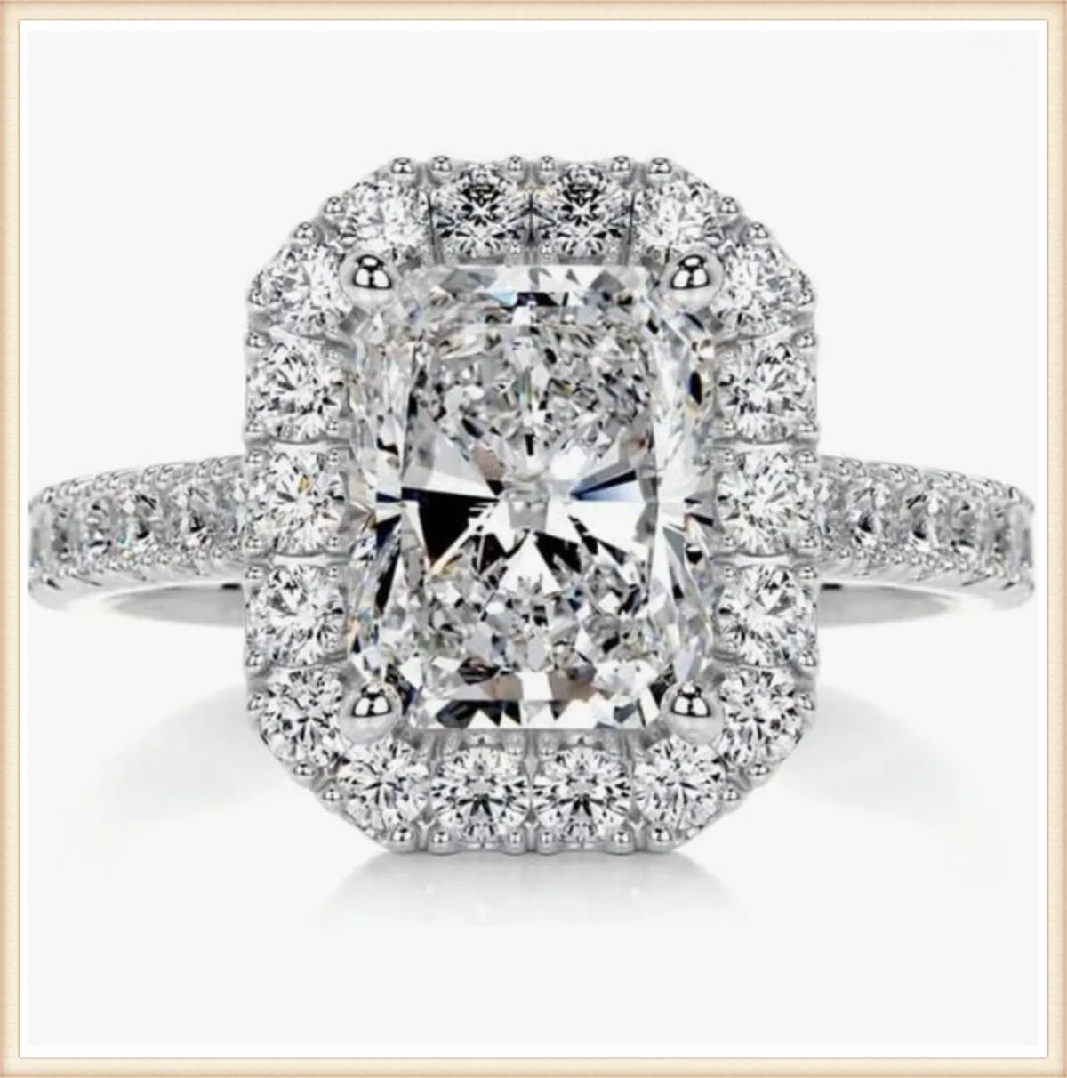 10K Gold Lab-Grown Diamond 2CT Radiant Cut Square Halo Engagement Ring Platinum Engagement Ring Custom Wholesale