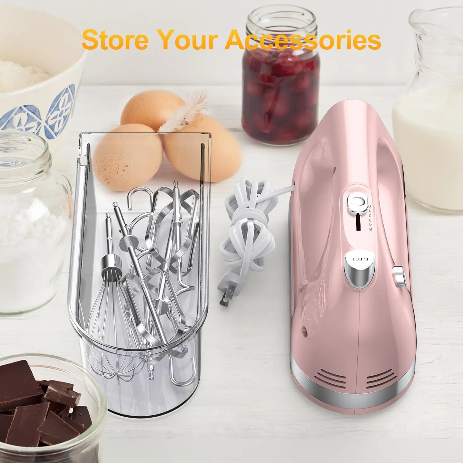 Hand Mixer Electric, 400W Food Mixer 5 Speed Handheld Mixer, 5 Stainless Steel Accessories, Storage Box, Kitchen Mixer with Cord