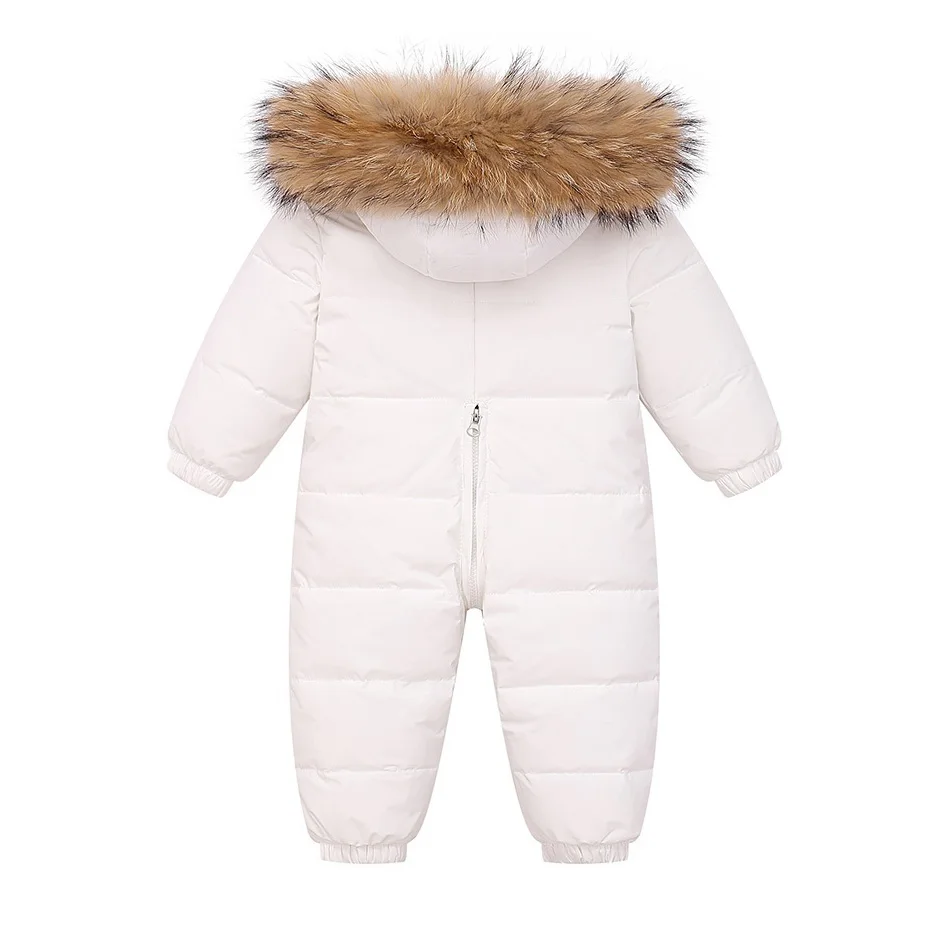 RAISE 2024 Baby Boy Winter Romper Hooded Warm Real Raccoon Fur Baby Girls Snowsuits Toddler Down Jacket Jumpsuit Infant Overalls