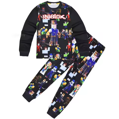 Game Roblox Clothing Middle and Big Kids Homewear Suit Long-sleeved Two-piece Pajamas Birthday Gift For Girls Kids Boys