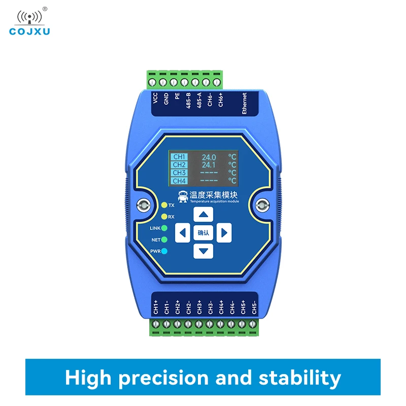 Temperature Acquisition Module 6-way Type K Thermocouple Modbus COJXU ME31-XEXX0600 Ethernet RS485 With OLED Display Screen