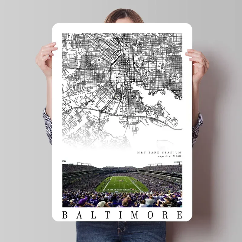 ملصق ملعب بالتيمور الغربان خريطة علامة معدنية ديكور عتيق لغرفة المعيشة لوحات قصدير مخصصة لتزيين جدران الفن ريترو
