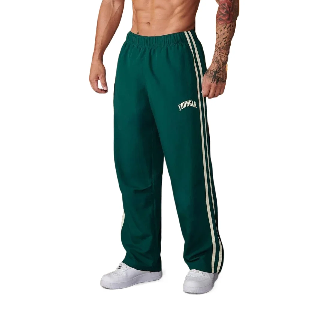 Calça de jogger esportiva masculina, ginástica fitness, estampas de emenda, cintura média, calça casual, roupas de perna larga, moda masculina