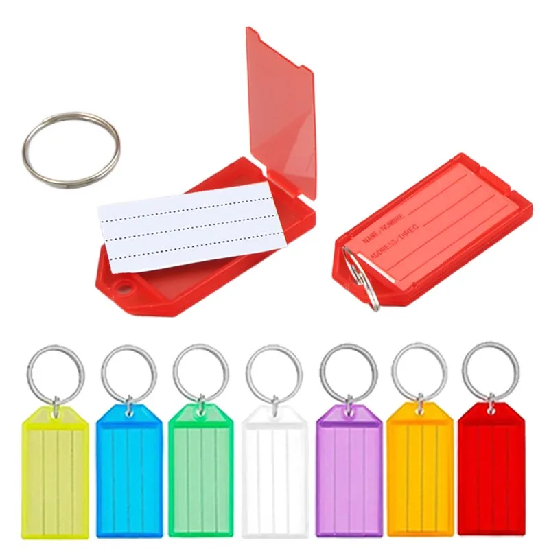 ﻿10/20/50pcs Keychain Key Tags Label With Split Ring Colorful Plastic for DIY Numbered Name Baggage Tag ID Label Name Tags TMZ