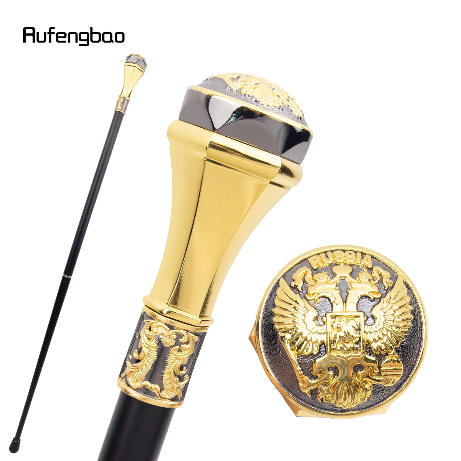 Golden Black Double Headed Eagle Totem Walking Cane Fashion Stick Gentleman Luxury Crosier Knob Walking Stick 93cm