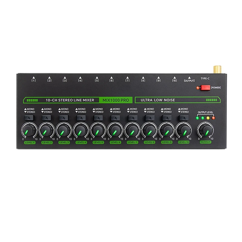 Professional 10 Channel Sound Mixer Low Noise LED Sound Mixer With RGB Light For Sub-Mixing Stereo Switcher