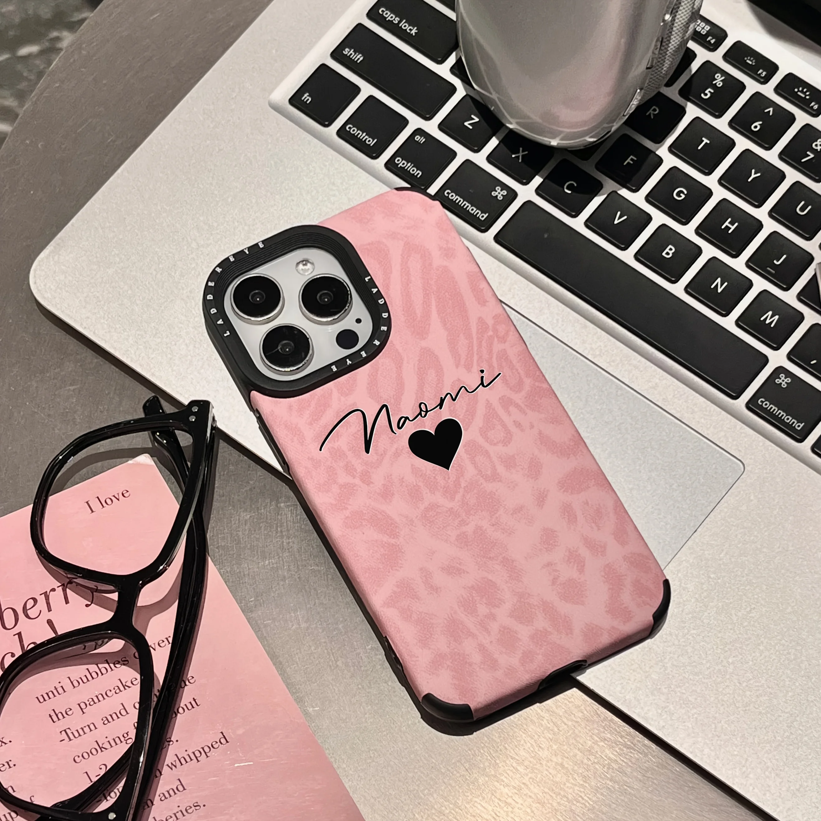 Personalized Customized Initials Name Phone Case For iPhone 18 17 16 15 14 13  Pro Max Plus Pink Leopard Print Synthetic Leather